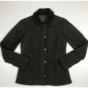 Barbour US Size 6 Fly Fishing Rows Quilted Jacket Dark Olive Green Womens